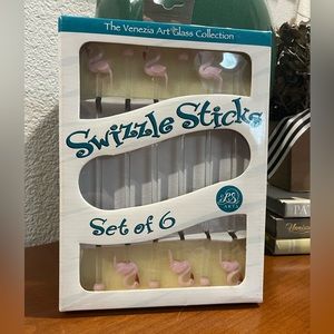 Set of glass flamingo swizzle sticks